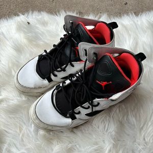 Air Jordan White Black and Bright Red High Top Basketball Sneakers